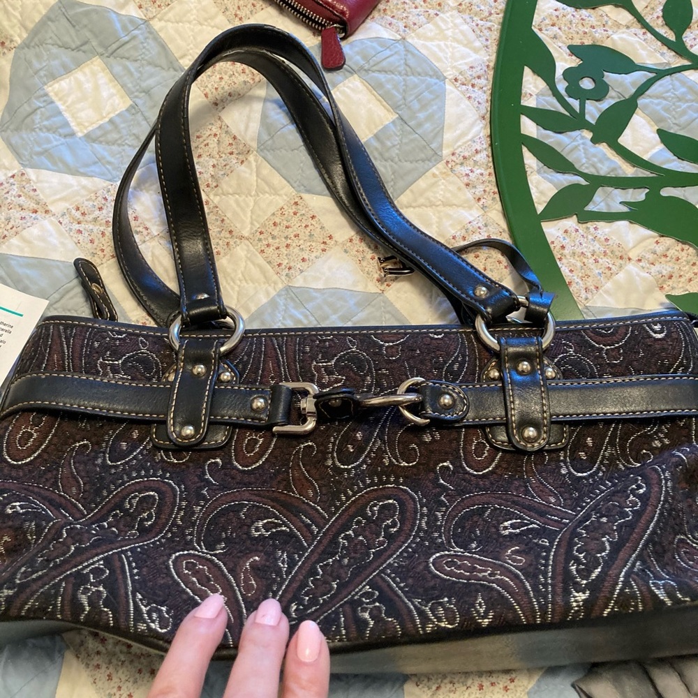 Etienne Aigner Tapestry and Leather Handbag